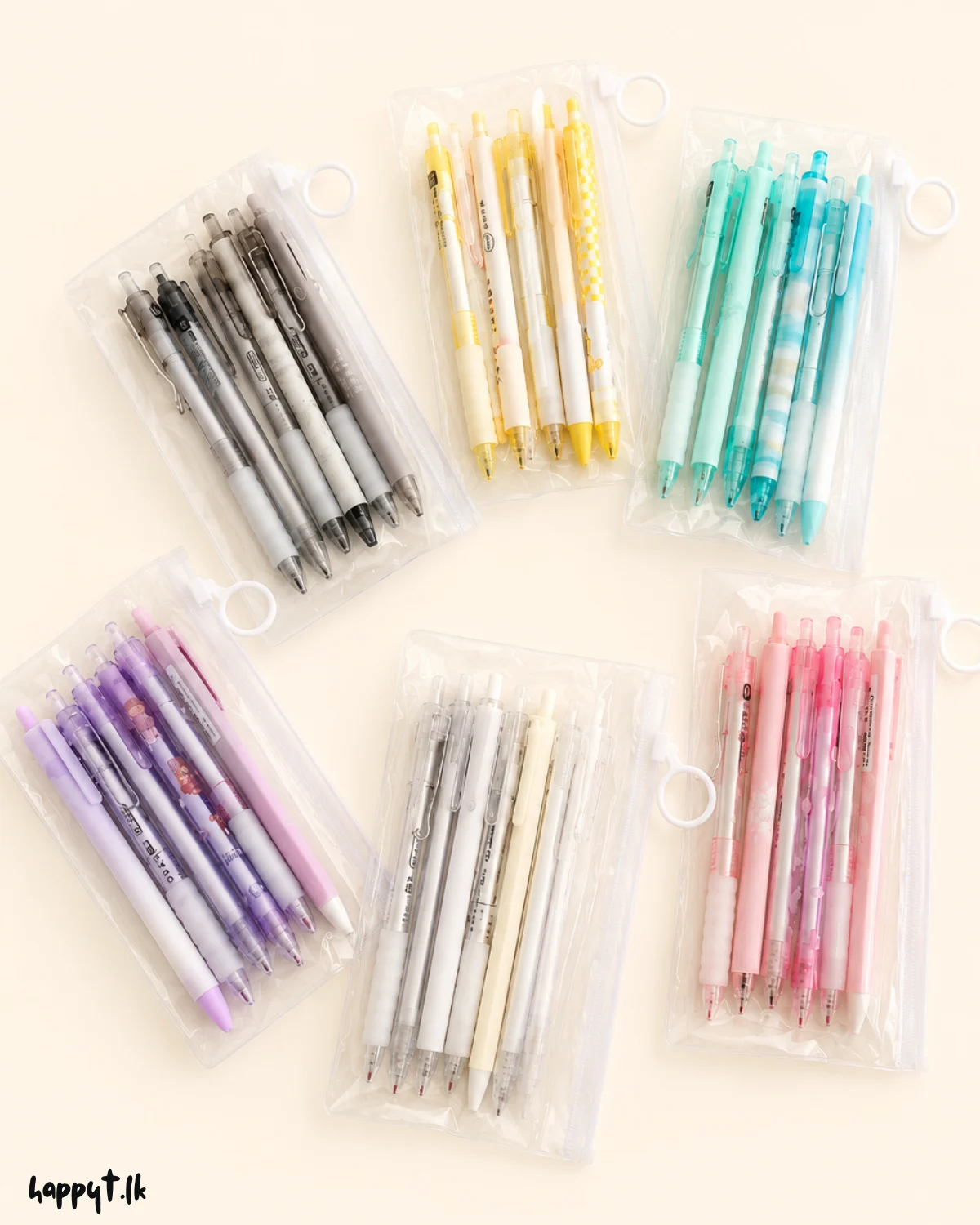 Cute black gel pen set - 6pcs