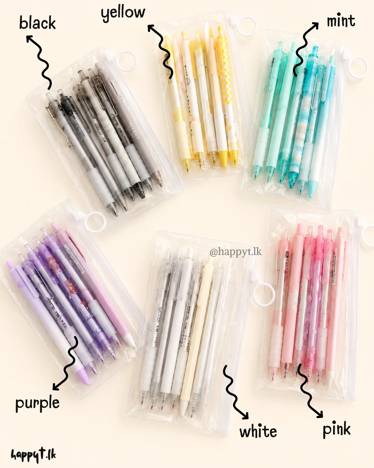 Cute black gel pen set - 6pcs - Image 4